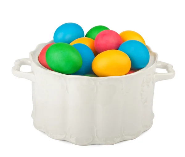 Colorido pintado ovos de Páscoa em belo chinaware — Fotografia de Stock