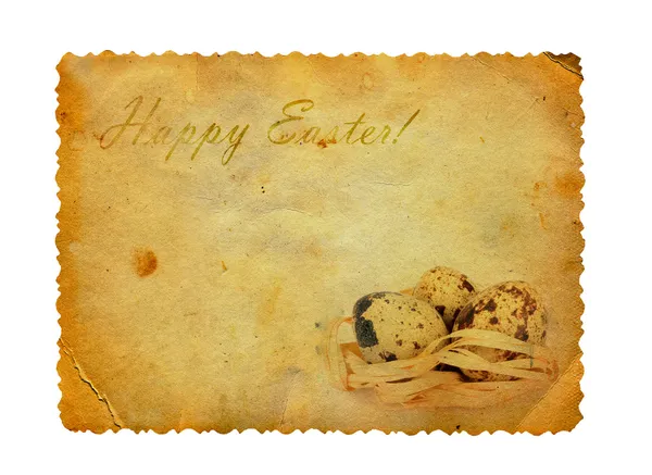 Grunge 雕刻与鸡蛋上惠特庆祝复活节的明信片 — 图库照片