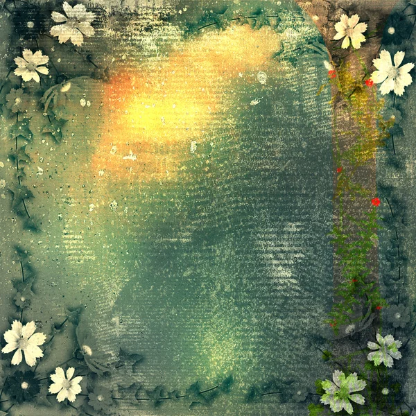 Abstrato grunge fundo com cacho de flores — Fotografia de Stock