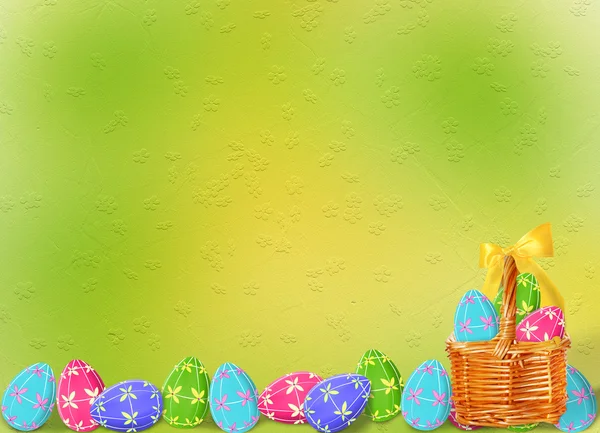 Fondo pastel con huevos multicolores para celebrar la Pascua — Foto de Stock