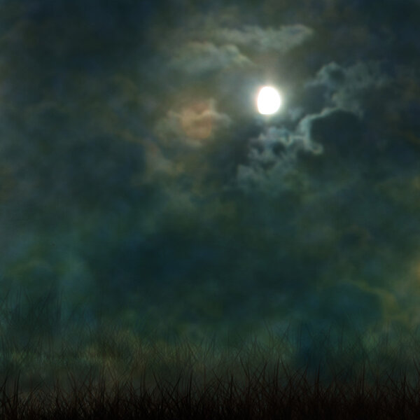 Spooky Halloween graveyard with dark clouds and ominous moon