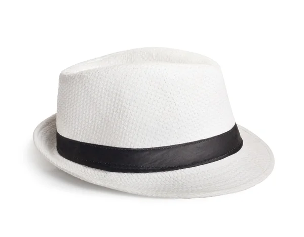 Yaz izole bir arka plan üzerinde beyaz hasır şapka — Stok fotoğraf