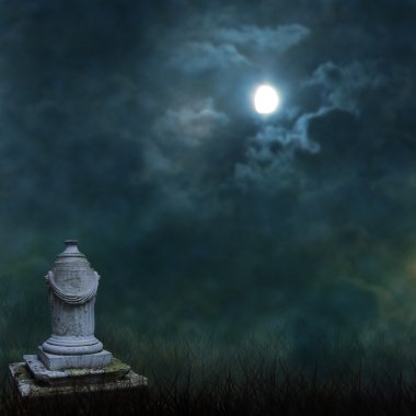 karanlık bulutlar ve uğursuz ay Spooky halloween mezarlığı