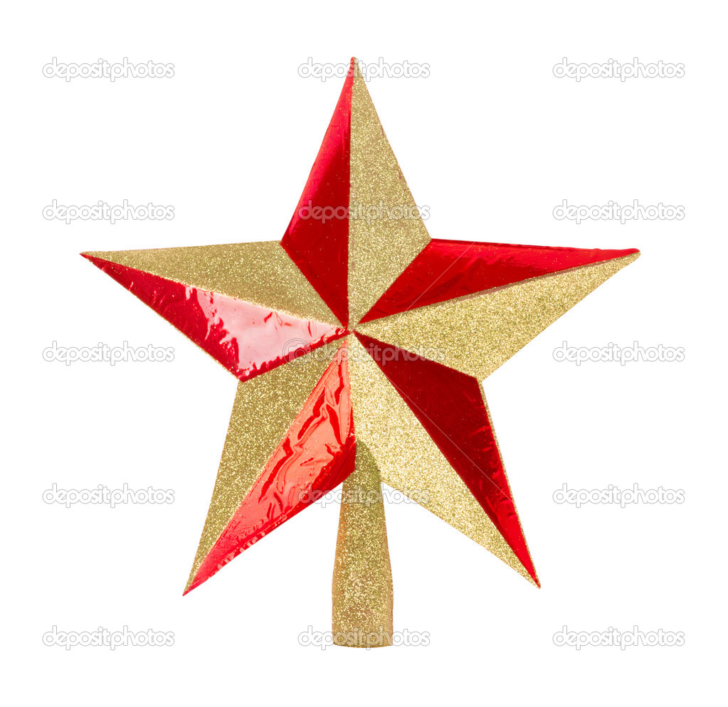 Golden glittering Christmas star on isolated white background