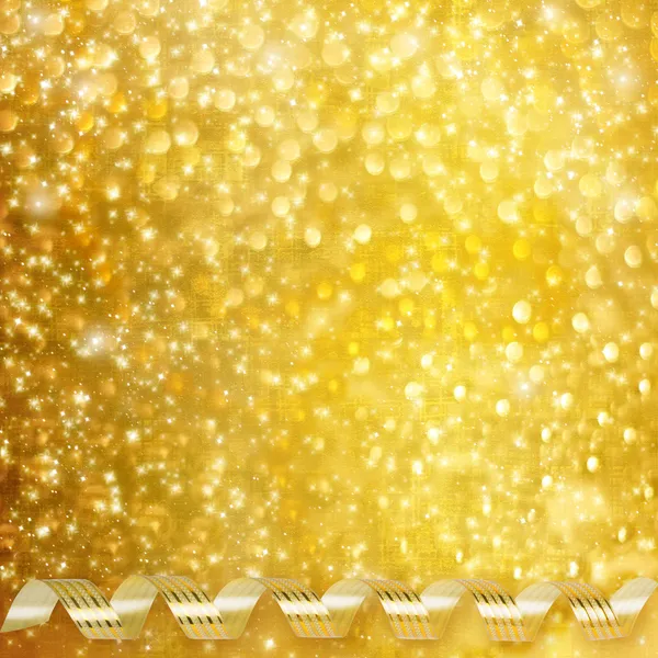 Gold paper horizontal ribbon on abstract snowy background — Stock Photo, Image