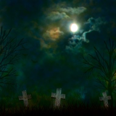 karanlık bulutlar ve uğursuz ay Spooky halloween mezarlığı