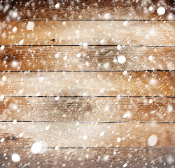 Old wooden background with snow for design — Stock Photo, Image