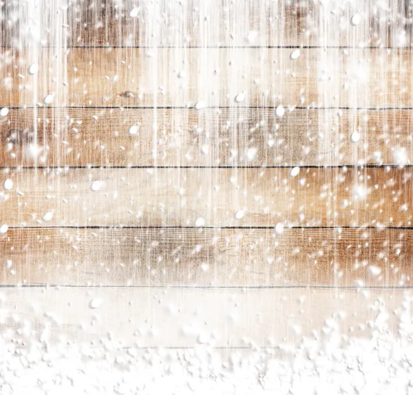 Oude houten achtergrond met sneeuw voor ontwerp — Stockfoto