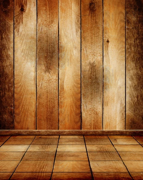 Vecchia camera vuota in legno con pavimento in parquet — Foto Stock