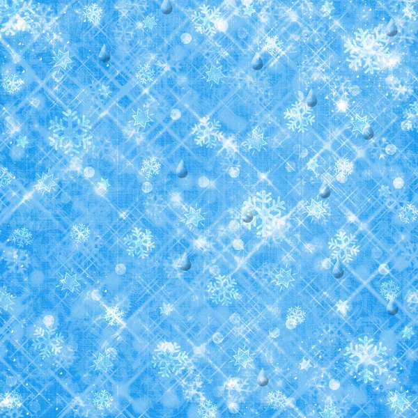 Abstrato fundo nevado com flocos de neve, estrelas e diversão confett — Fotografia de Stock