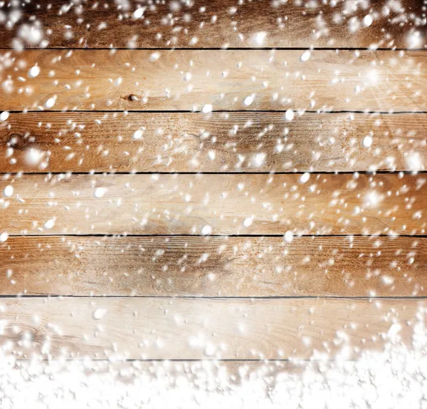 Old wooden background with snow for design — Stock Photo, Image