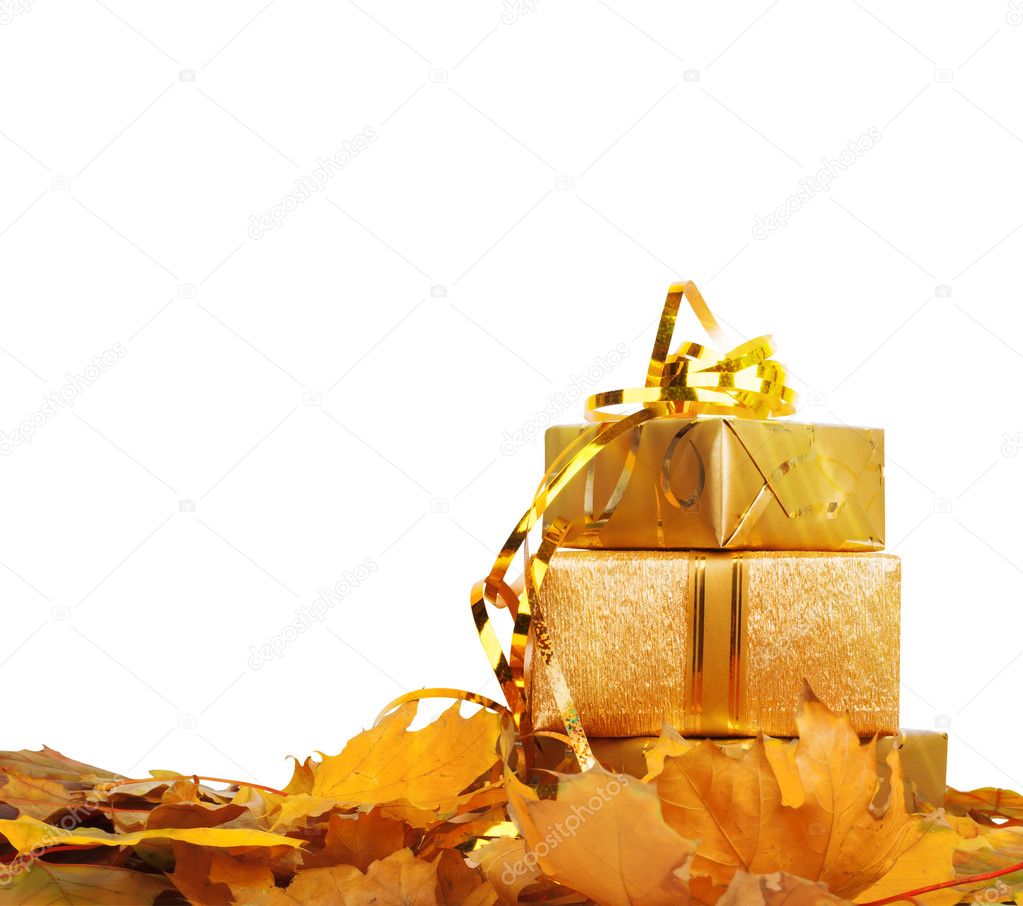 Gift box in gold wrapping paper