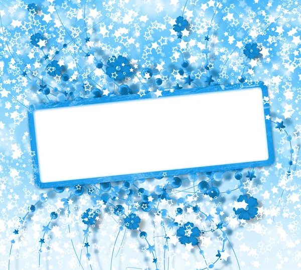 Tarjeta de felicitación de año nuevo con flores sobre un fondo de estrella azul —  Fotos de Stock