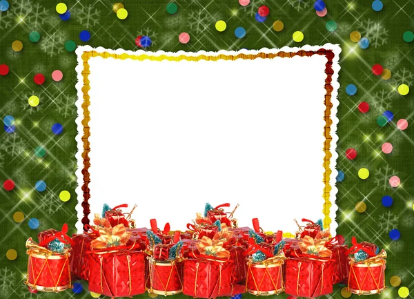 Weihnachtsgrußkarte mit Geschenken — Stockfoto