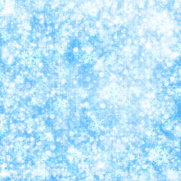 Abstraktní zasněžené pozadí s sněhové vločky, hvězdy a zábavné confett — Stock fotografie