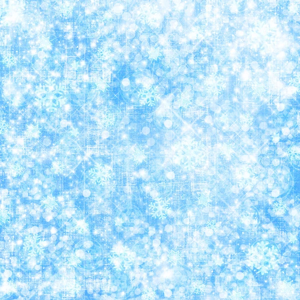 Abstrato fundo nevado com flocos de neve, estrelas e diversão confett — Fotografia de Stock