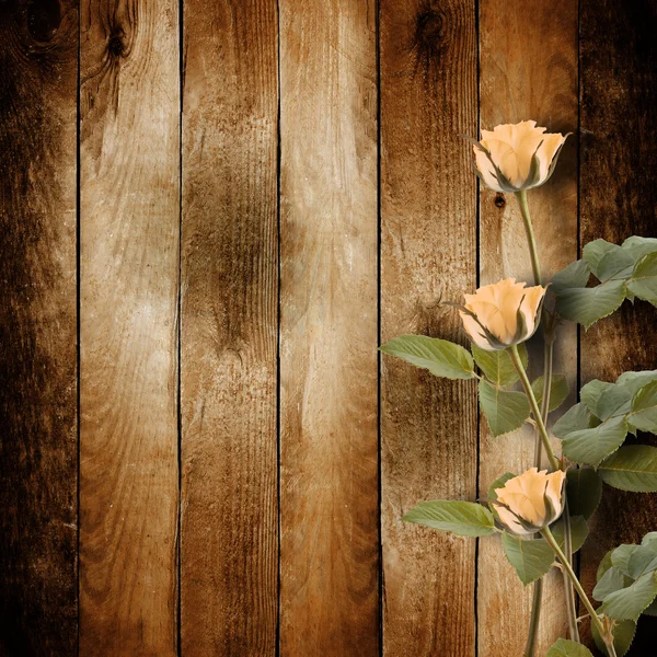 Vieille carte postale vintage pour féliciter avec des roses roses — Photo