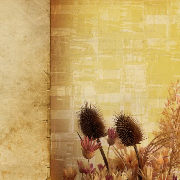 Grunge-Altpapier im Scrapbooking-Stil mit Blumen — Stockfoto