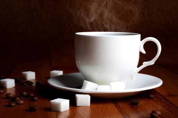Fresh cup of hot coffee with sugar — Stock Photo, Image
