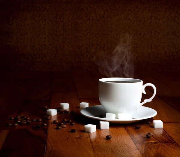 Fresh cup of hot coffee with sugar — Stock Photo, Image