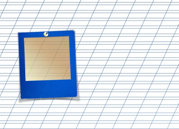 Diapositiva azul con pin para fotos sobre fondo abstracto blanco — Foto de Stock