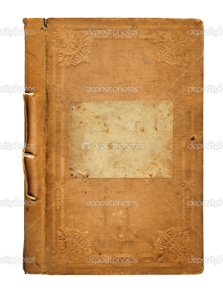 Old worn book cover with ornamental pattern
