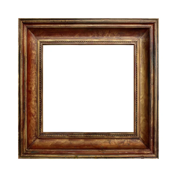 Imagem moldura de madeira dourada no fundo isolado branco — Fotografia de Stock