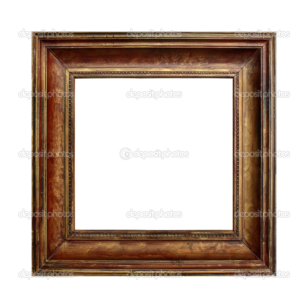 Picture gold wooden frame on the white isolated background