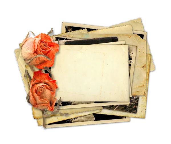 Alte Fotos und Briefe mit Blumenstrauß — Stockfoto