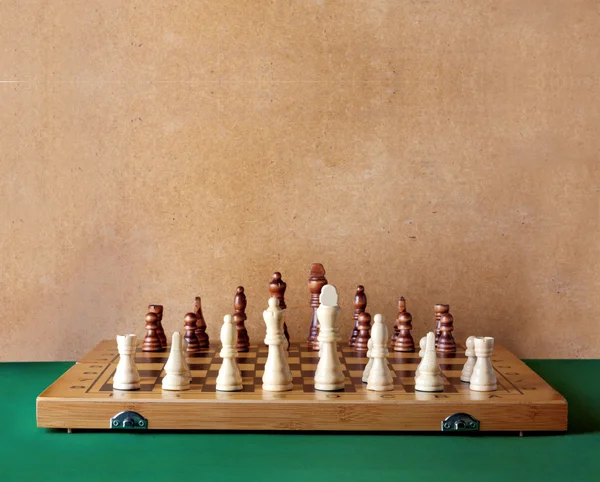 Wooden chess board with figures