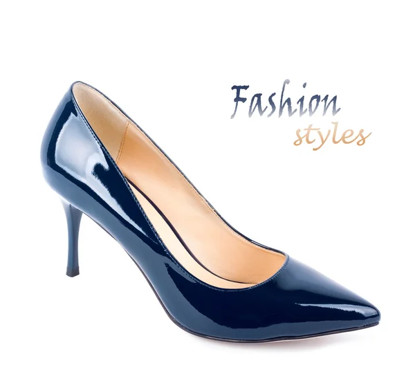 Gyönyörű kék klasszikus Női cipők elszigetelt fehér background — Stock Fotó