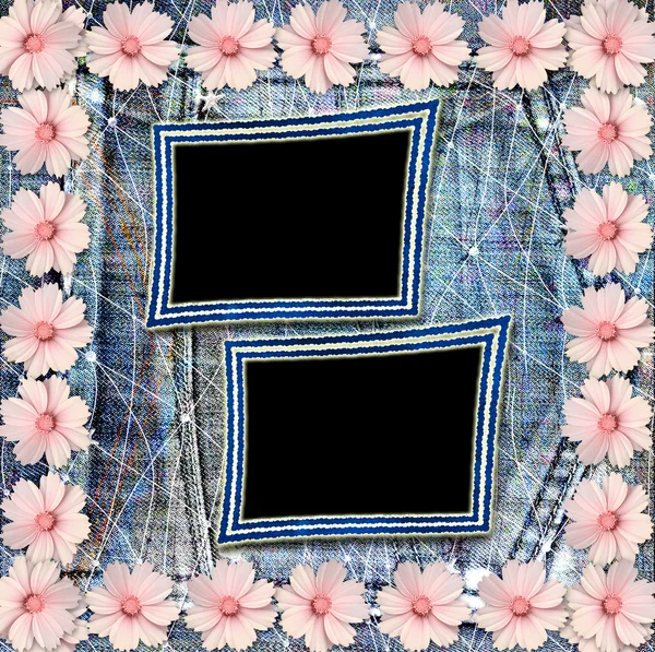 Старая винтажная открытка с красивыми розовыми цветами на синих джинсах B — стоковое фото