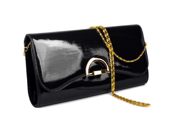 Elegant ladies black handbag isolated on white background