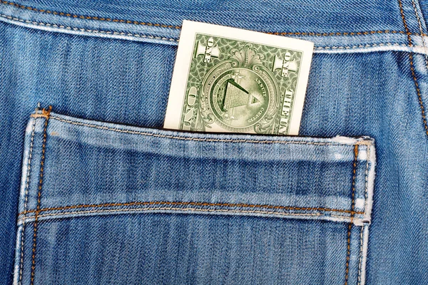 1 ドル札のデニムのジーンズの後ろポケットに付着 — ストック写真