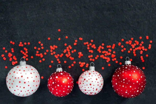 Festive Set White Red New Year Toys Balls Black Background — Stock Photo, Image
