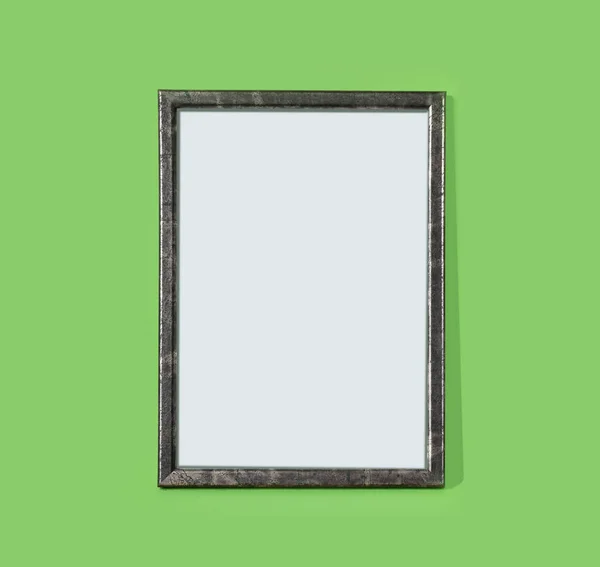 单色背景的绿色木制框架 简单的设计模型 复制您的文本空间 — 图库照片