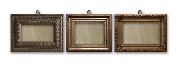 Conjunto Três Molduras Madeira Barroca Dourada Vintage Fundo Isolado Branco — Fotografia de Stock