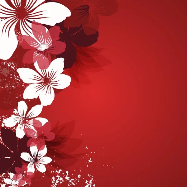 Rode achtergrond met bloemen — Stockvector
