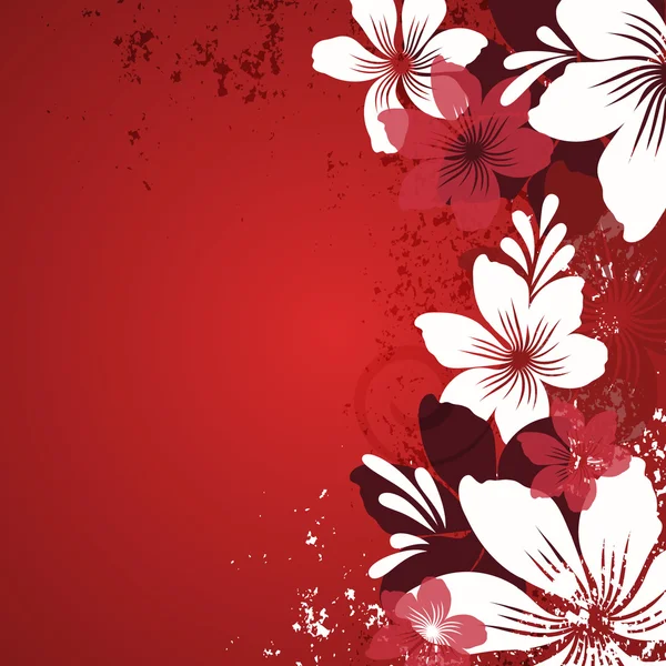 Röd bakgrund med blommor — Stock vektor