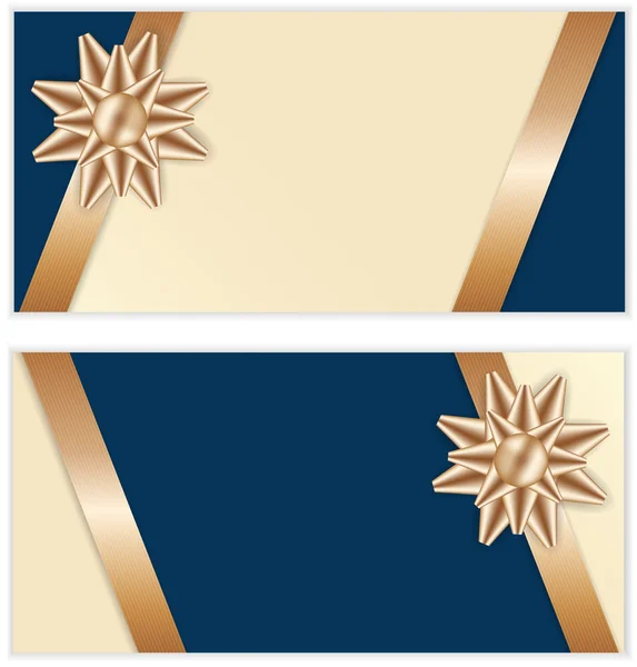 Festliche goldene Schleife blaue Banner — Stockvektor