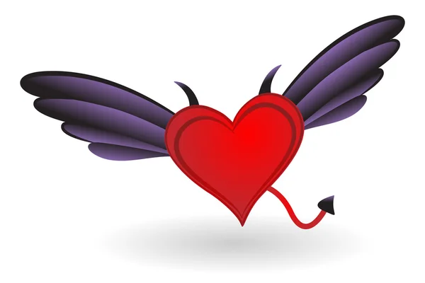 Heart with Horns and Wings — Stock Vector