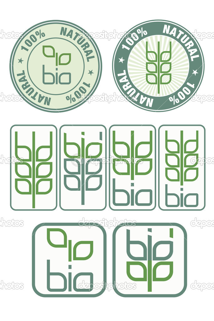 Stamps and icon with bio symbol