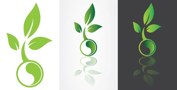 Ying yang symboliek met groen blad — Stockvector