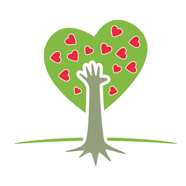 Tree with hand and hearts — Stock Vector