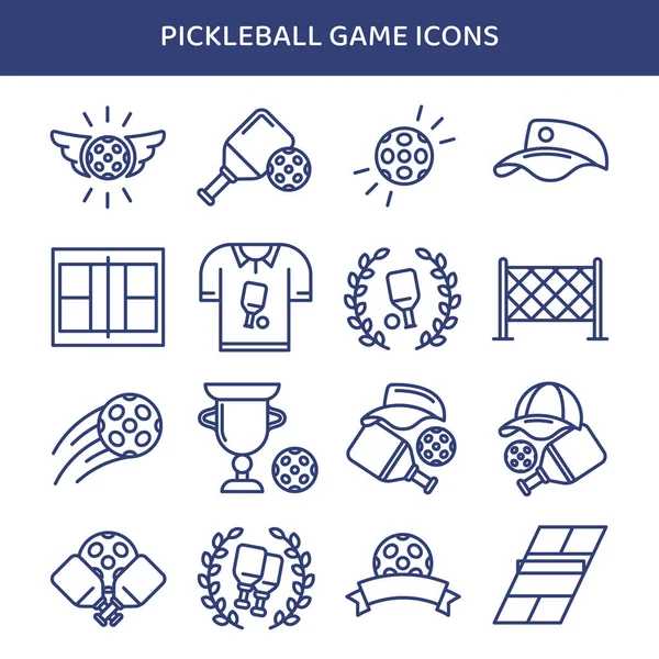 Conjunto Iconos Del Juego Pickleball Deporte Aire Libre Juego Ocio — Archivo Imágenes Vectoriales