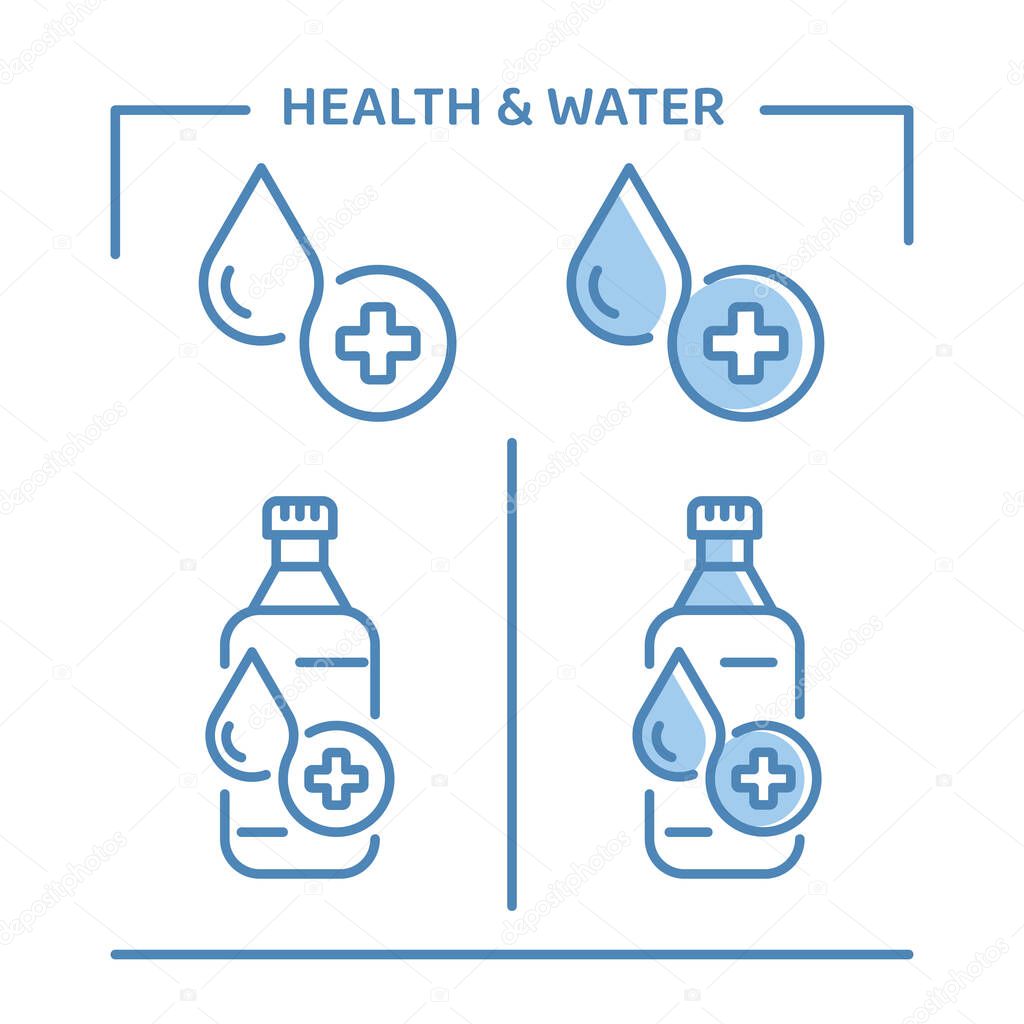 Health water symbol logo design. Bottle healthy pure natural organic water drink symbol vector icon.
