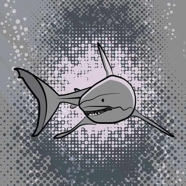 Shark Illustration Deep Halftone Background Cartoon Vector Drawing Illustration — Stok Vektör