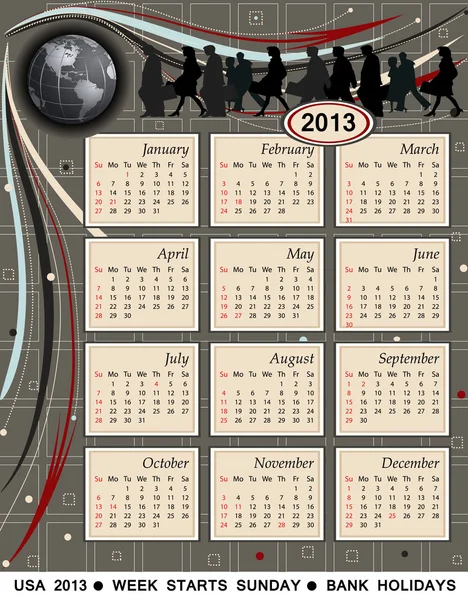 Calendrier 2013 - États-Unis — Image vectorielle