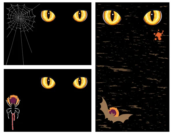 Halloween-kort med onda ögon - uppsättning av tre — Stock vektor
