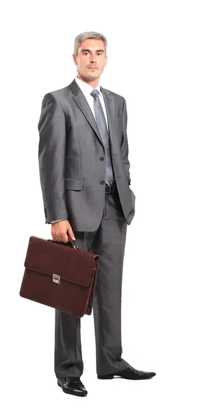 Full body portrait of young happy smiling cheerful business man — Stock Photo, Image